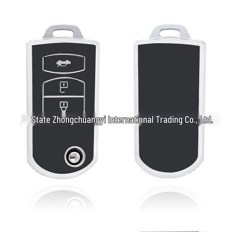 Mazda Key Case for 3, 6, MX5, Ruiyi M6, 2 - Silver Edge Soft Shell with Buckle Chain