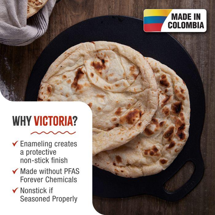 Plaque à Griller en Fonte Émaillée Induction pour Pizza, Budare 38cm Barbecue Victoria 38526 Noir 38526