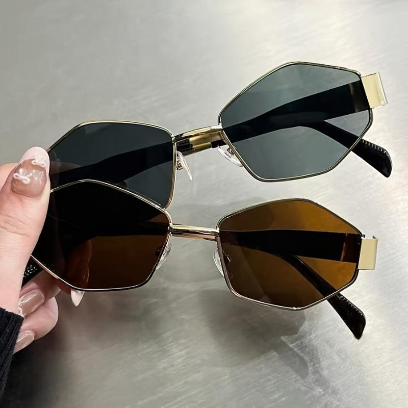 

2pcs Polygonal Metal Small Frame Fashionable Decorative Glasses for Men and Women Suitable for Various Occasions