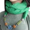 Cotton-Linen Infinity Scarf with Handmade Beaded Pendant, Women's 2-in-1 Boho Scarf Necklace Accessory