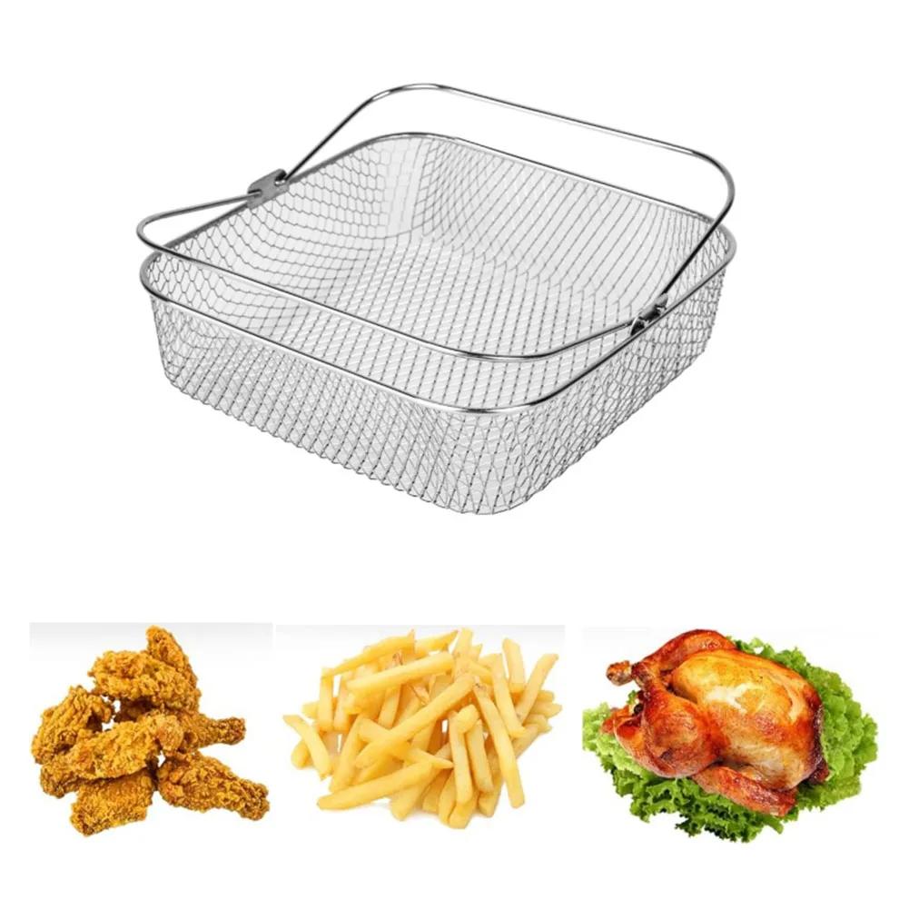 Quadratischer Edelstahl-Heißluftfritteusenkorb für 5,8QT 6QT Heißluftfritteusen Zubehör Für Hähnchen Steak Desserts Snacks Frittiert
