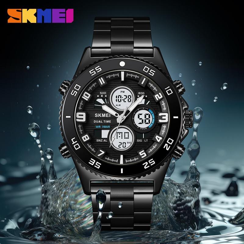 Men's Cool Large Dial Waterproof Dual Display Dual Movement Multifunctional Quartz Electronic Watch