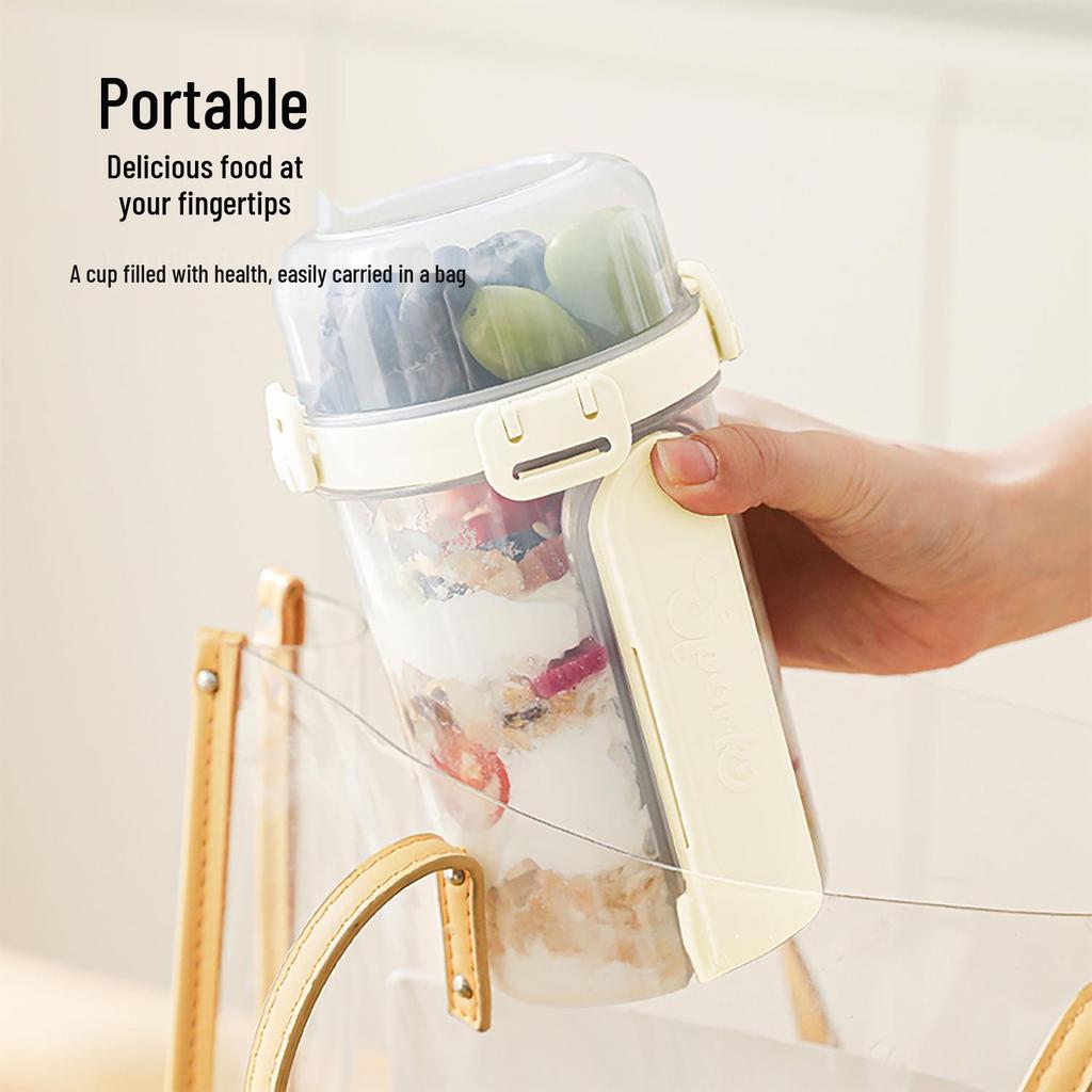 Doppellagiger tragbarer Becher für Salat & Joghurt zur Frischhaltung mit Löffel & Saucenbehälter