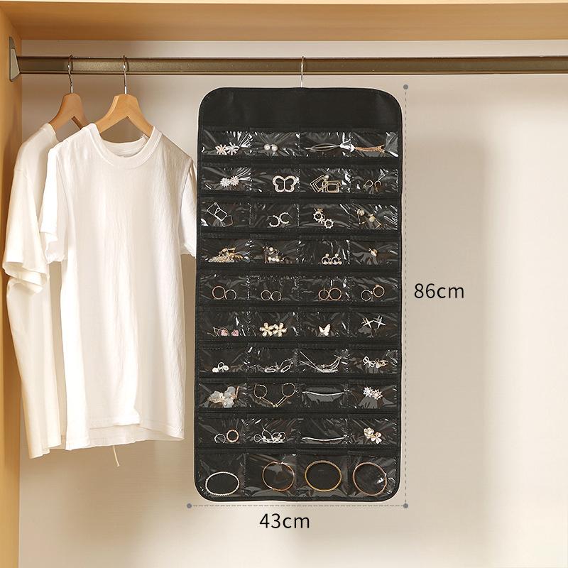 1pc 80 Pockets Hanging Women Jewelry Organizer Earrings Necklace Bracelet Ring Accessories Display Holder Dustproof Storage