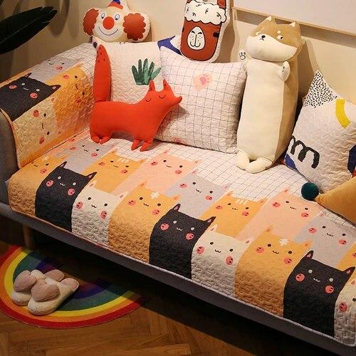 Four Season Universal Cartoon White Non-slip Sofa Covers for Living Room Cushion Couch Embroidery Soft Fabric
