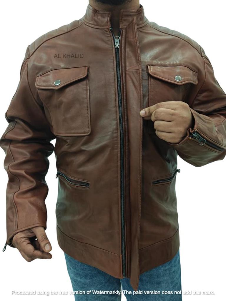 Handmade Men's Jacket Lambskin Brown Leather Racer Quilted Designer Biker Soft
