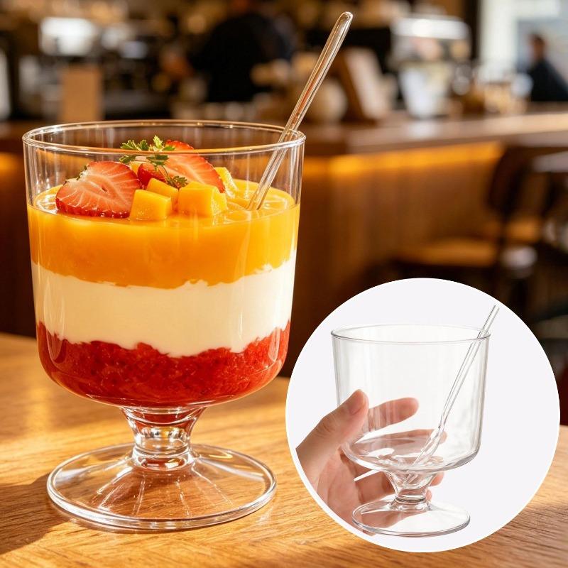 Disposable Plastic Cups with Spoons Transparent DIY Dessert Cup Pudding Container for Ice Cream Cake Fruit Yogurt Snacks Bowls
