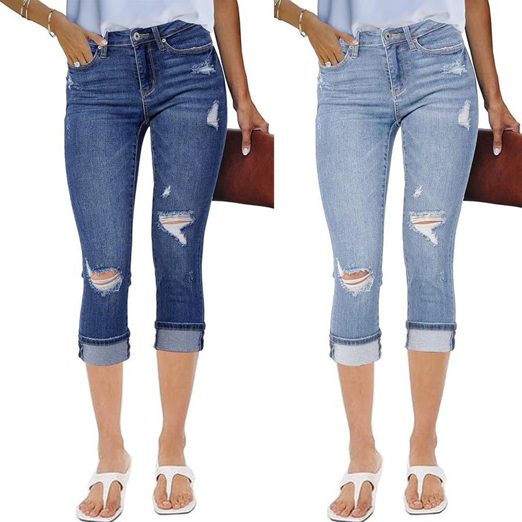 Damen-Jeans mit mittleren Rissen aus Baumwolle für den Weg zur Arbeit und Freizeit