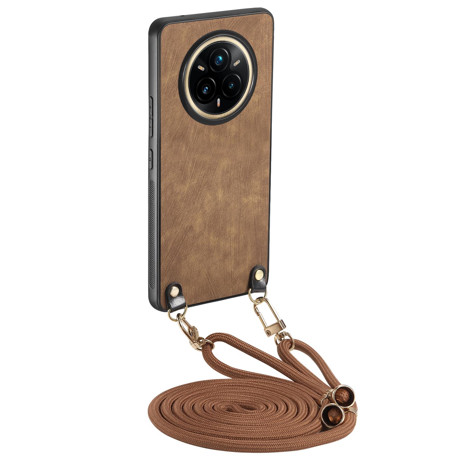 

Для Realme 14 Pro 5G Ретро шкіряна задня кришка телефону з регульованим ремінцем Brown