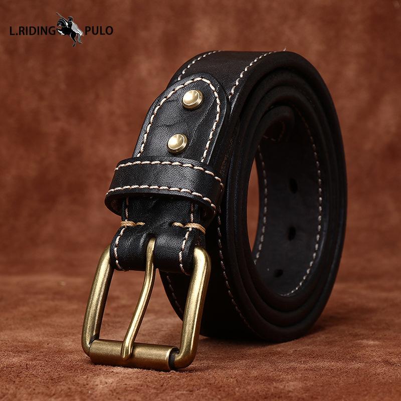 Genuine Bison Leather Shrinkage Vintage Rough Grain Belt Men's High Quality Cowhide Tree Grain Belt