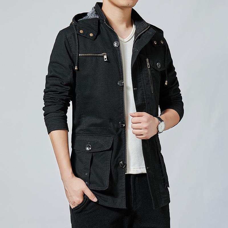 

Куртка из чистого хлопка, мужская, осенне-зимняя, корейская версия, модный повседневный свободный, средний и длинный тренчкот 5xl чёрный