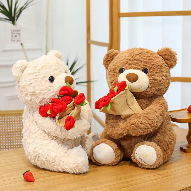 The New Valentine's Day Holding a Rose Bear Doll Is a Dual Interpretation of Romance and Heart To Give Girlfriend Gifts