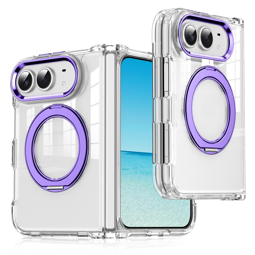 360 Rotating Magnetic Kickstand Skin Feel Clear Case for IPhone Ultra 18 Fold Wide Shockproof for Magsafe Metal Button Cover