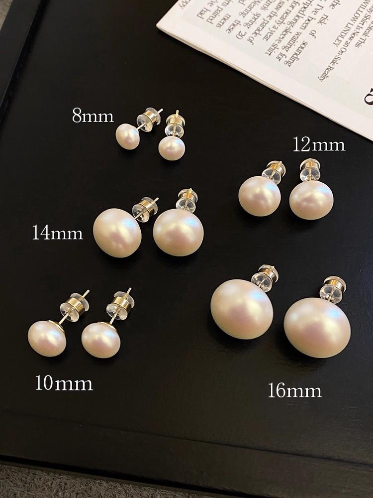 

Oval Pearl Stud Earrings for Women - 925 Silver, Light Luxury, 2025 New Design Powder Gloss 8mm