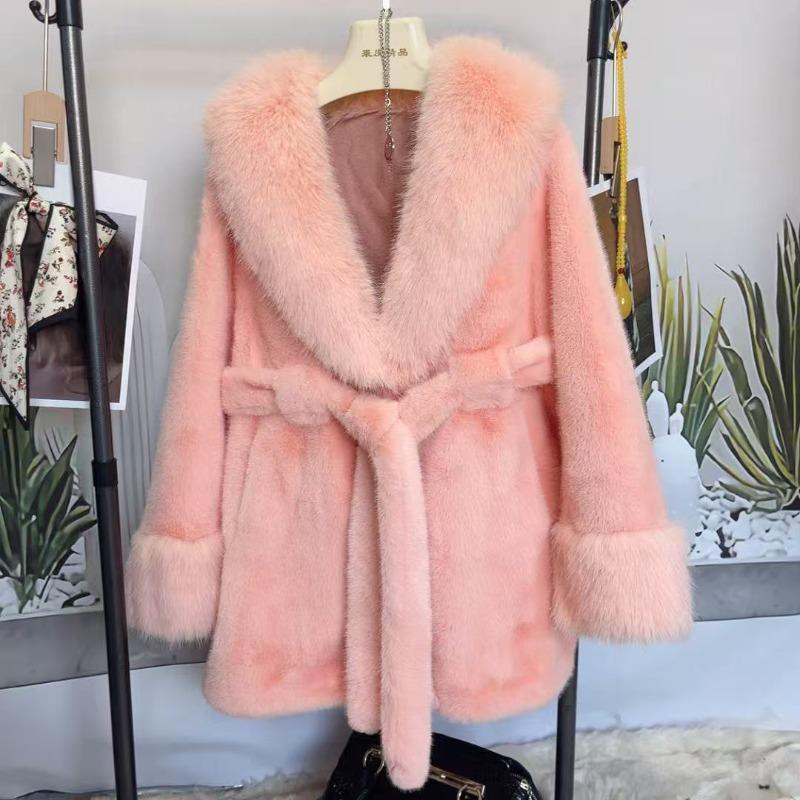 2025 New Big Fur Collar Long Slim Jacket Mink Imitation Fox Fur Plush Coat High Fashion Version