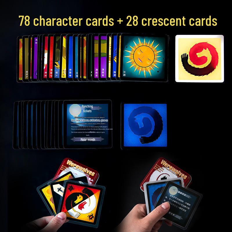 Werewolf 6th Edition Table Game Tin Box with Crescent and Killer Game Cards: It's Dark, Please Close Your Eyes