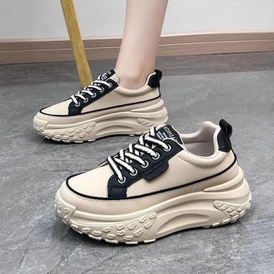 Internet Celebrity Dad Shoes Women's Versatile Platform 2025 New Autumn Heightening Little White Shoes Muffin Lace-up Casual Sports Shoes