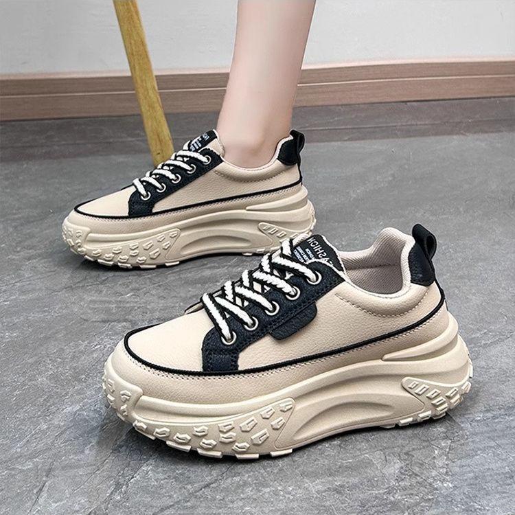 Internet Celebrity Dad Shoes Women's Versatile Platform 2025 New Autumn Heightening Little White Shoes Muffin Lace-up Casual Sports Shoes
