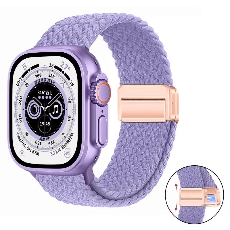 Nylon Braided Band For Apple Watch Series Ultra 3 2 1 49mm 11 10 46mm 42mm 9 8 7 45mm 41mm Magnetic Strap iWatch 6 5 SE 44/40mm Belt