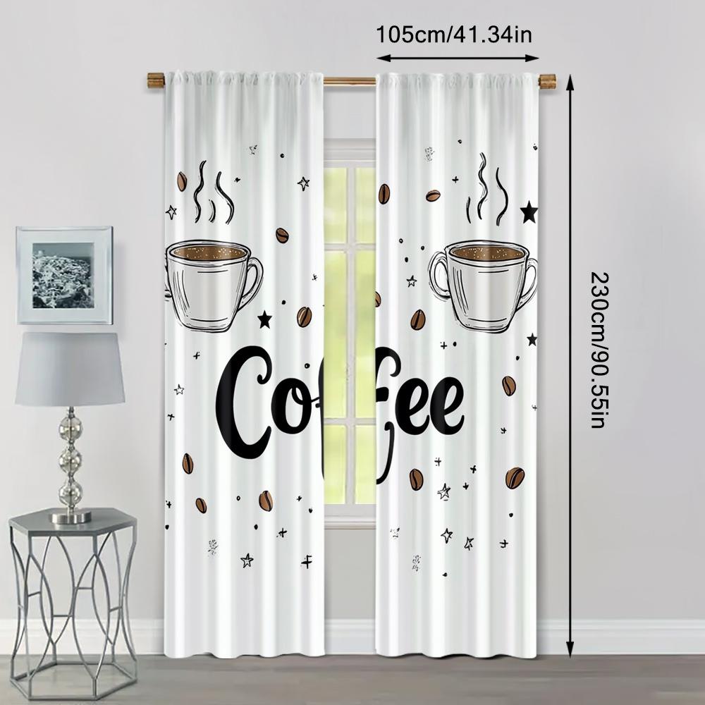 2pcs, Creative Curtains Two cups of coffee Machine Washable Fabric (without rod) Decorations Outdoor Ldeal for Bedroom, Living