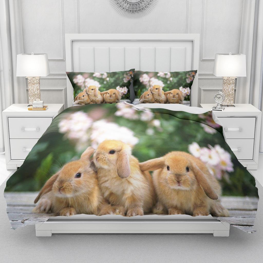 Rabbit Cute Duvet Cover Home Pillowcase Set Adult Bedroom Children Comforter Bedding