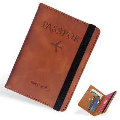 Passport Case with RFID Compact [fogman] Anti-Skimming Cover, Compatible, Cute, Neck-Hanging, Slim, Waterproof, (Brown)