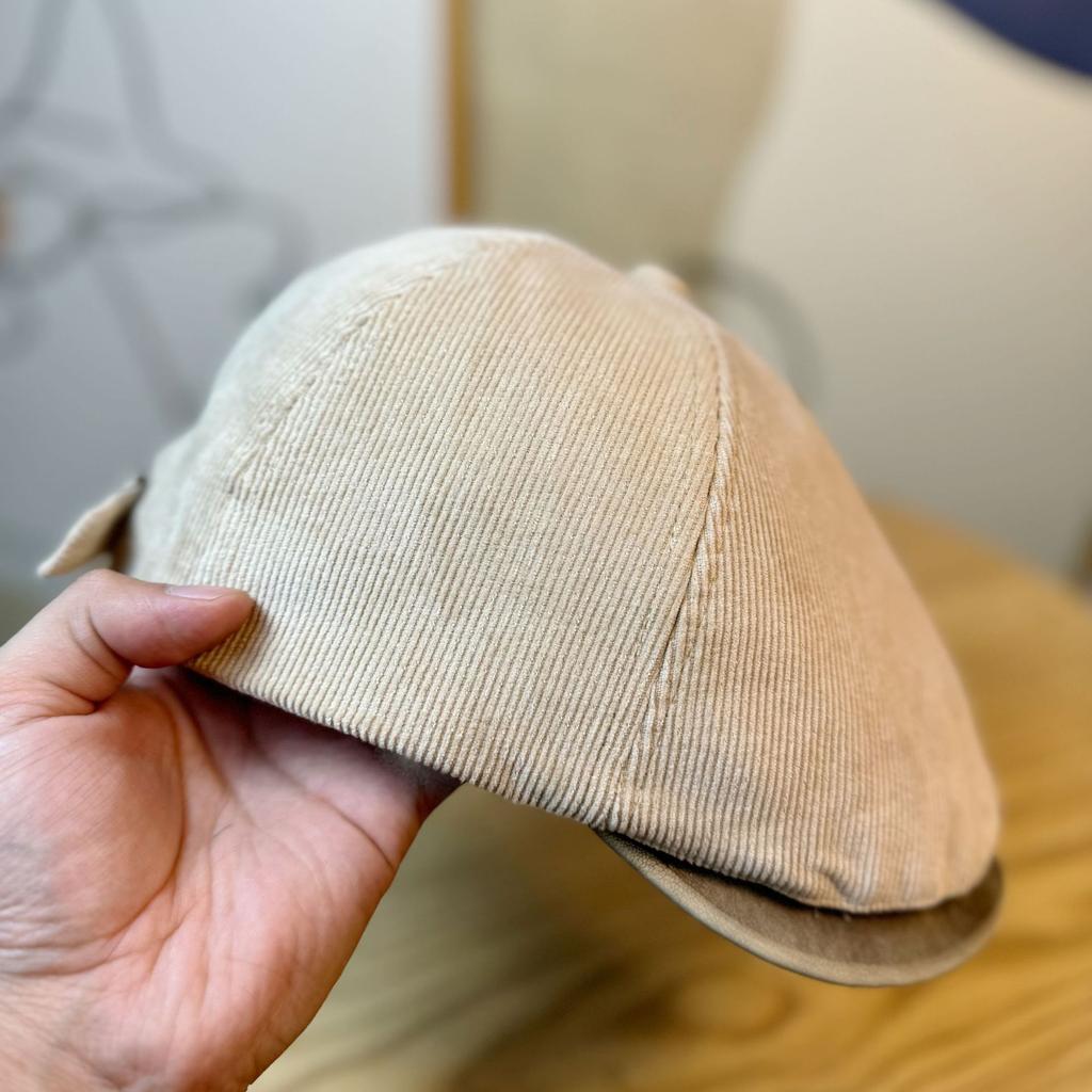 New Hat Women's Autumn and Winter Retro Corduroy Washed Leather Brim Forward Hat Newsboy Hat Fashionable Men's and Women's Duck Bill