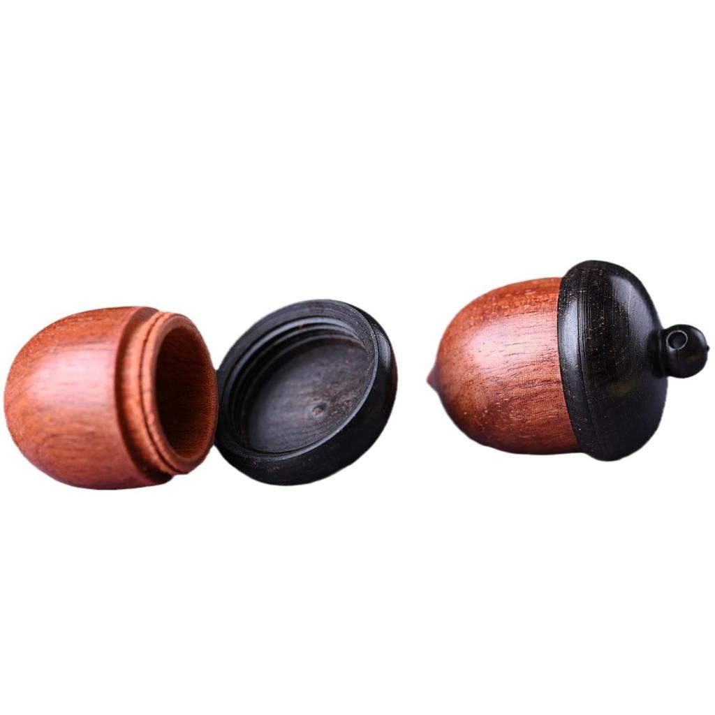 Red Sandalwood Acorn & Pine Cone Pendant Keychain with Screw-Open Wish Bottle