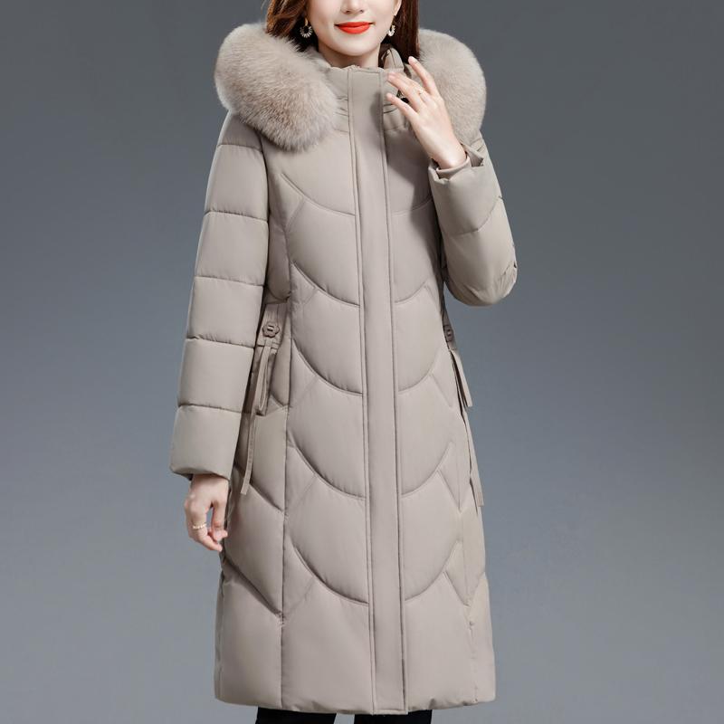 Middelaldrende Kvinners Kåper Vinter Lange Parkaser Hette Fuskepelskrage Tykke Varme Hverdagslige Kvinnejakker