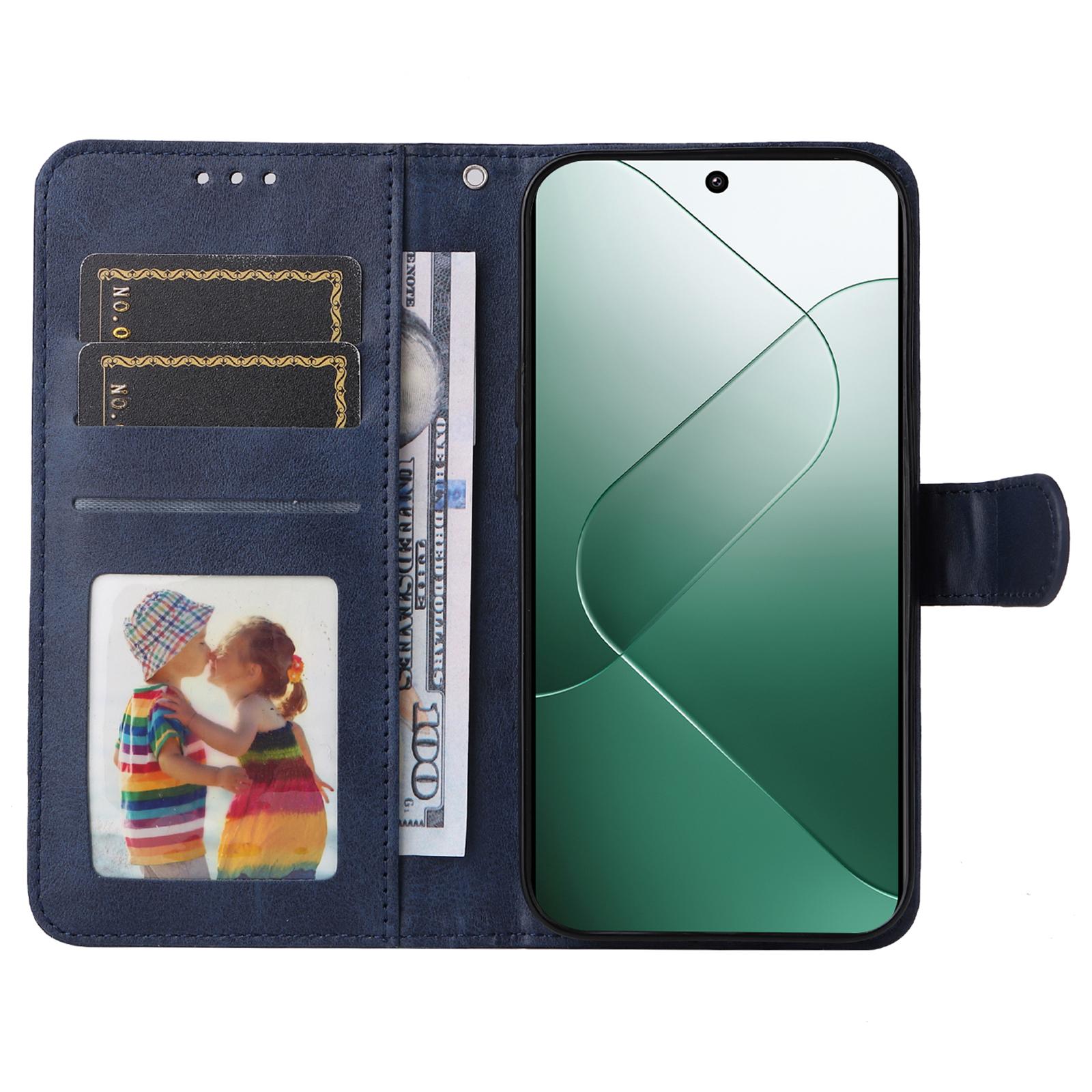 

For Xiaomi 14 Case PU Leather Calf Texture Full Protection Phone Protector Blue