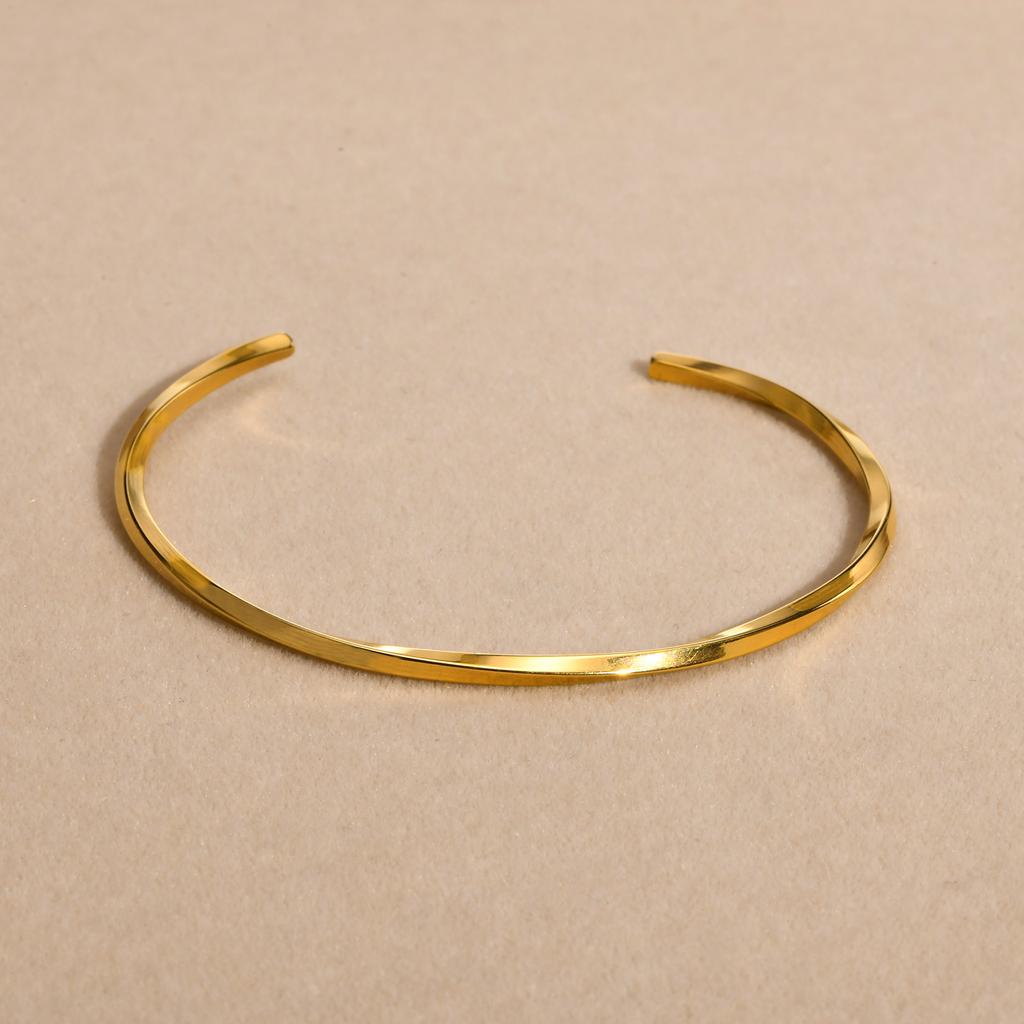 Fashion Stainless steel Full Gloss Bracelets, Blank Mobius Opening Bracelet Gold Color Chain Adjustable,Gift for Women Girls