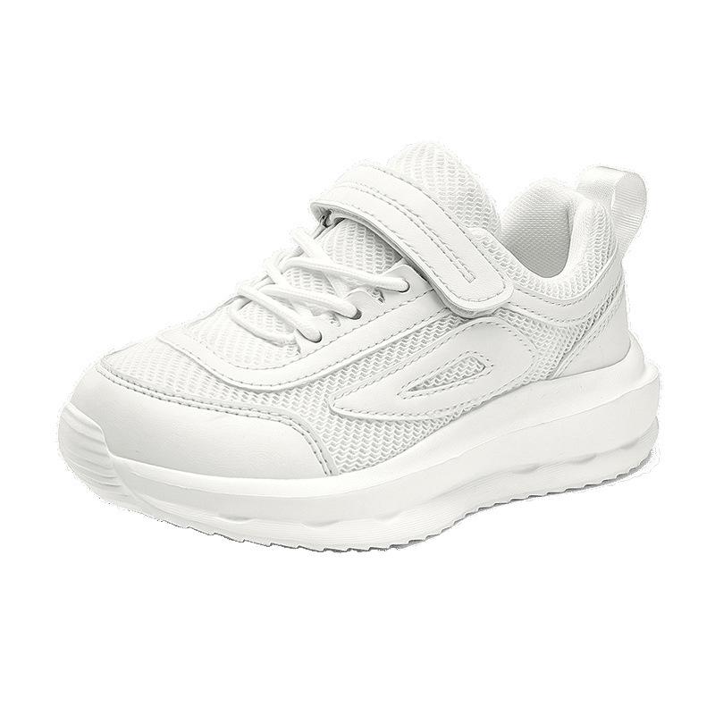 Детская маленькая белая обувь весна и осень сетчатая дышащая средняя и большая мальчики и девочки белые спортивные кроссовки