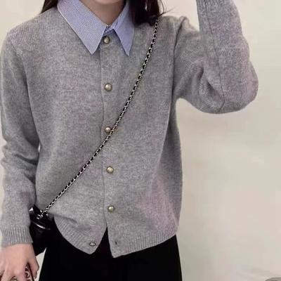Fake Two-piece Knitted Cardigan Sweater Women's Autumn Temperament Commuting Shirt Collar Single-breasted Cardigan Women