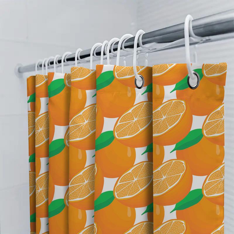 Bright Orange Shower Curtain With Green Leaves Pattern Decorative Waterproof Fabric Bathroom Accessories For Home Decoration (18