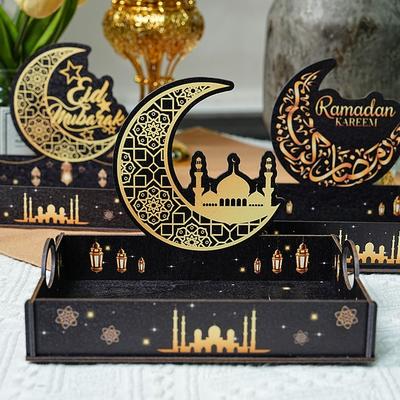 Table Centerpieces Star Moon Ramadan Wooden Tray Detachable Handmade Eid Mubarak Snack Tray Funny Fruit Tray Ramadan Festival