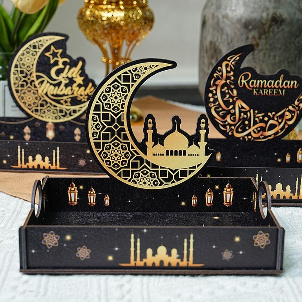 Star Moon Ramadan Wooden Tray Detachable Handmade Eid Mubarak Snack Tray Funny Middle Dessert Container Festive Decorations