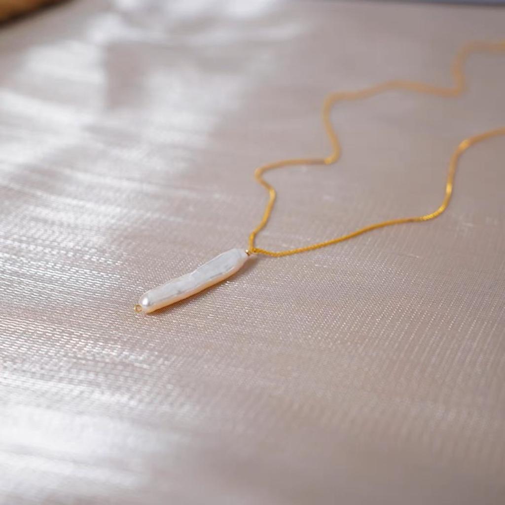 Exquisite Silver Bar Collarbone Chain Toothpick Irregular Natural Baroque Pearl Necklace 925 Silver Jewelry Minimalist Style Neck Chain