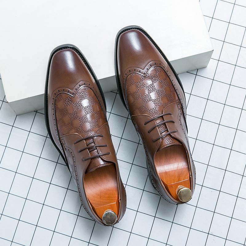 Gentleman Brogue Business Leather Shoes Men Office Shoes Lace-up Shoes Office Shoes Leisure Work Shoes Social Shoe Plus Size 48