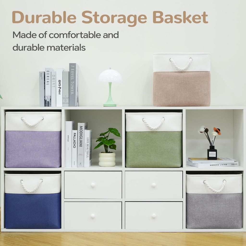 12 x 12 Inch Cube Storage Bins, 4 Pack Fabric Storage Basket with Handles, Foldable Boxes Organizer for Shelf Baskets for Home, Clothes, Toys (White/