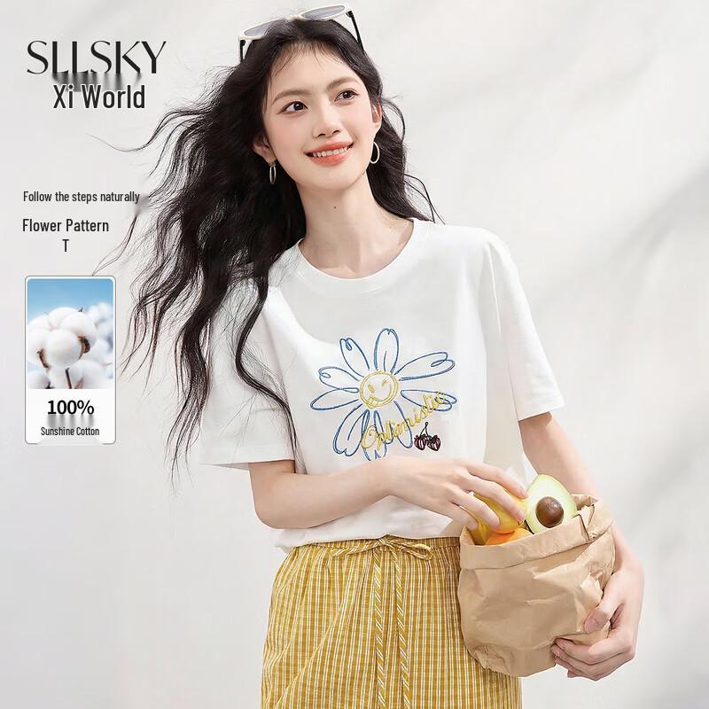 

Women s Plant-Embroidered Cotton T-Shirt M