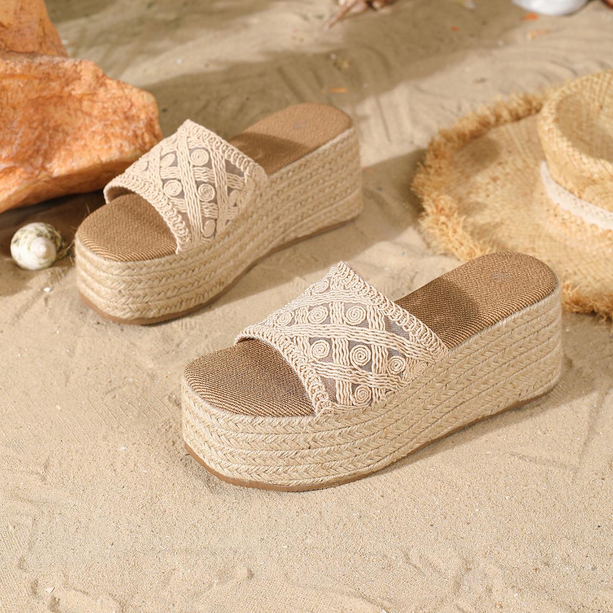 Plus Size Women s 2026 Summer Thick-Soled Cross-Strap Woven Fisherman Sandals. 39