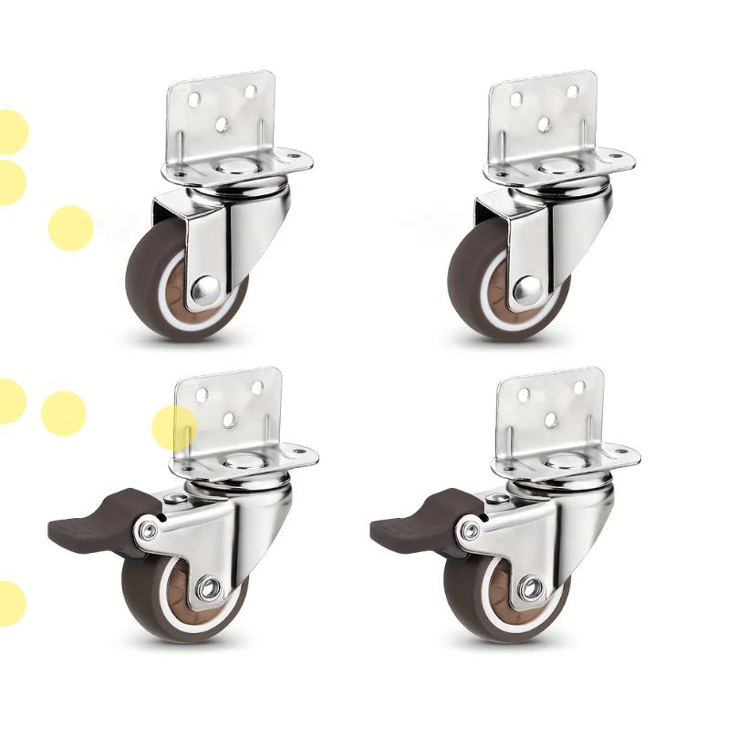4 Pcs 1/1.25/1.5/2 Inch L-Shaped Side Mount Caster Wheels Small Rubber Furniture Castors Swivel Cartwheels for Trolley Cabinet