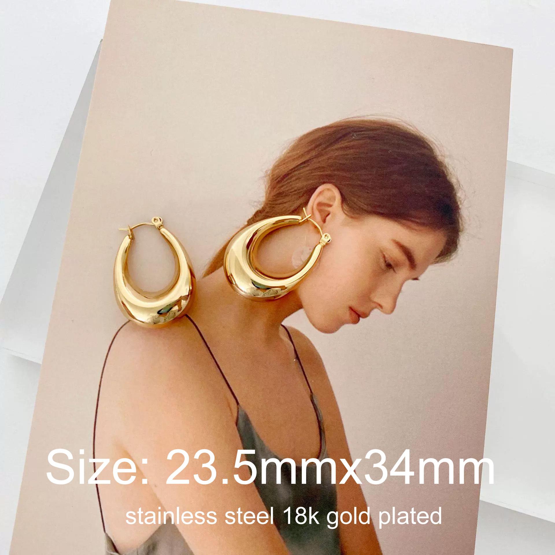 Chunky Gold Plated Hoops Earrings for Women, Thick Hoop Huggie Stainless Steel Jewelry Hypoallergenic