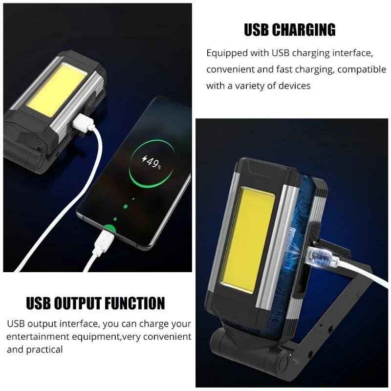 Super Bright Work Light COB LED Workshop Working Lamp USB Rechargeable Flashlight Portable Torch Light with Brackets