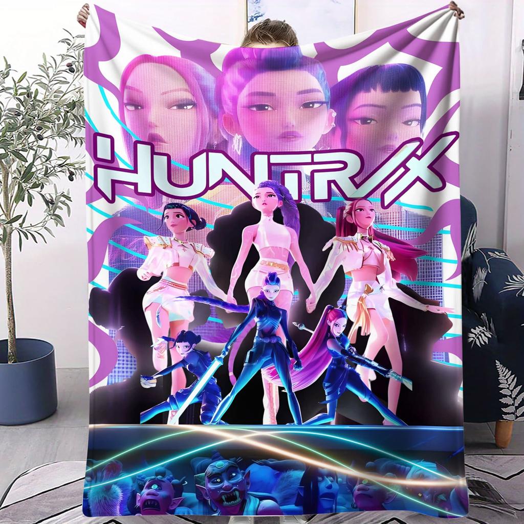 Huntrix K-Pop Polar Battaniye Kozmik Savaşçı Kız Grubu Tasarımı Yumuşak Atkı Yatak Odası Kanepe Konser Ürünü Pop Hayranları Gençler İçin İdeal