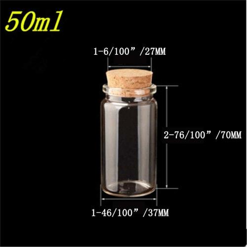50ml clear glass bottles with cork stoppers, size 37 x 70mm, suitable for sauce tanks, pendant bottles, decorative bottles - 4 pieces