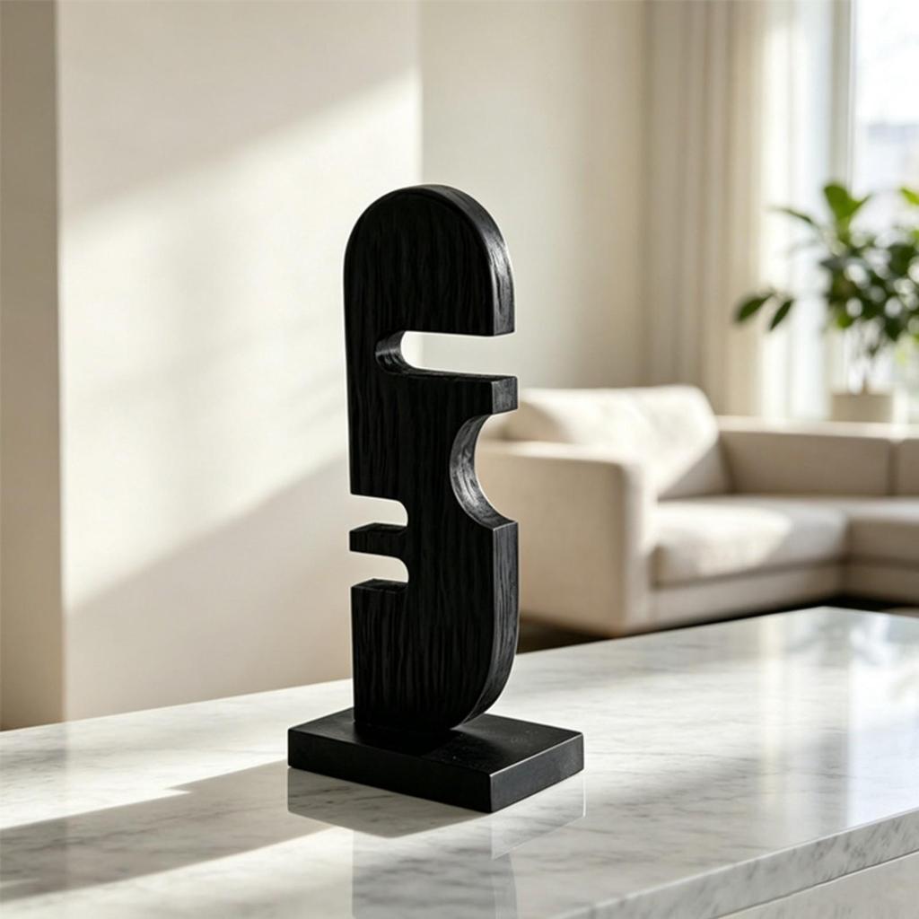 Wooden Facial Profile Decor with Rectangular Base Modern Geometric Cutout