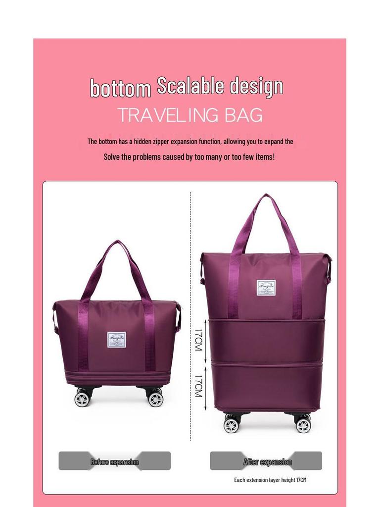 Erweiterbare Doppelschicht-Reisetasche mit Rädern, Großes Fassungsvermögen, Abnehmbar, Nass-/Trocken-Trennung, Sport-/Fitness-kompatibel