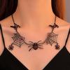 Vintage Gothic Spider Necklace Halloween Spider Net Pendant Necklace Punk Style Reptile Animal Jewelry for Women Girl