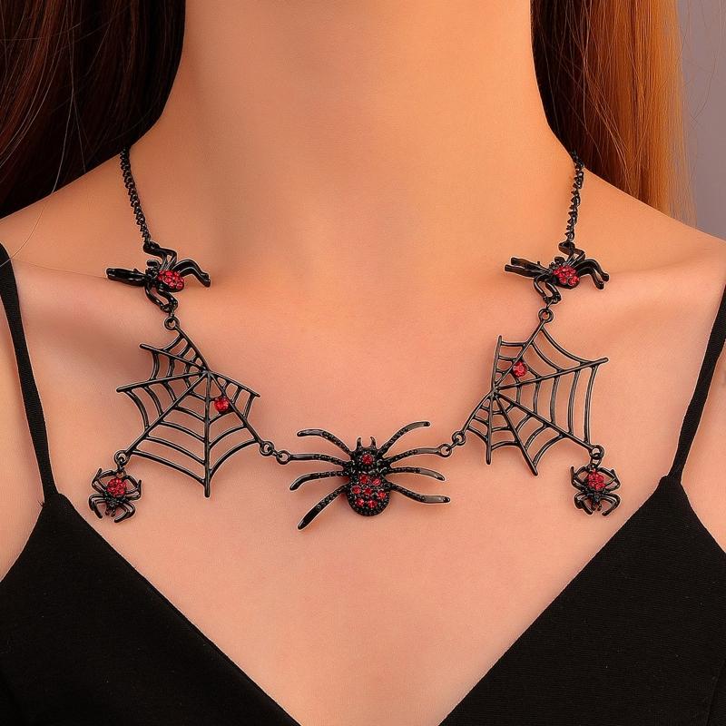 Vintage Gothic Spider Necklace Halloween Spider Net Pendant Necklace Punk Style Reptile Animal Jewelry for Women Girl